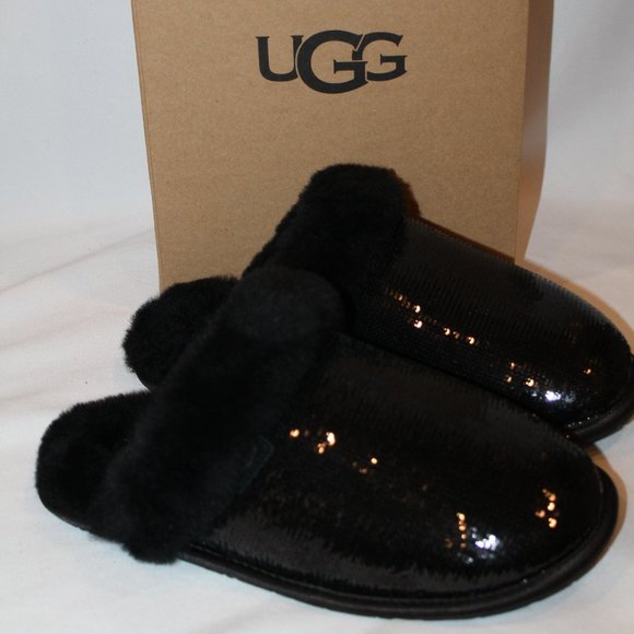 NIB UGG WOMEN'S MIRROR BALL SEQUIN SCUFFETTE II BLACK SLIPPERS - Picture 4 of 7